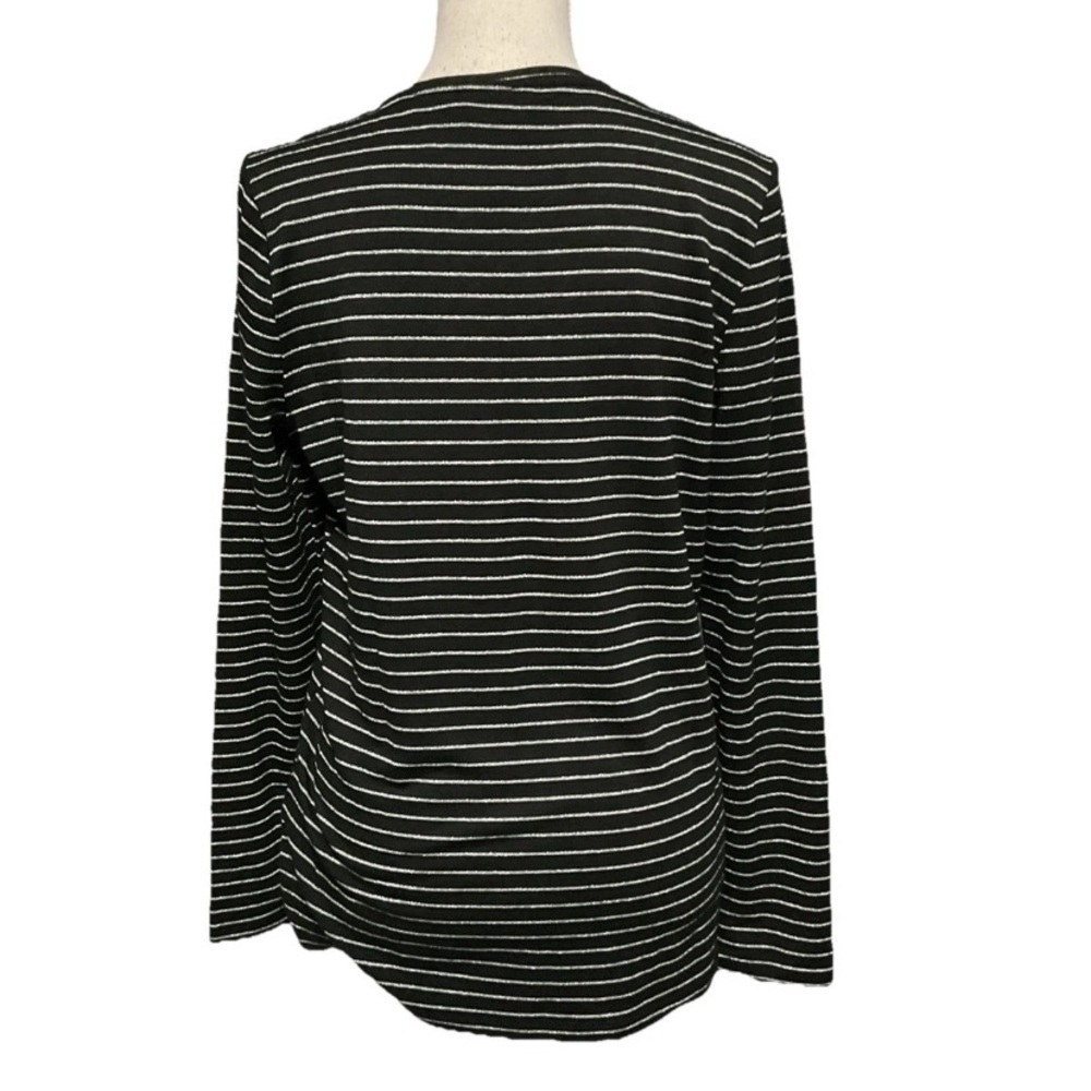 Coco Y Club Chic Striped Long Sleeve Women's T Shirt Metallic Silver Size Medium - Picture 3 of 4